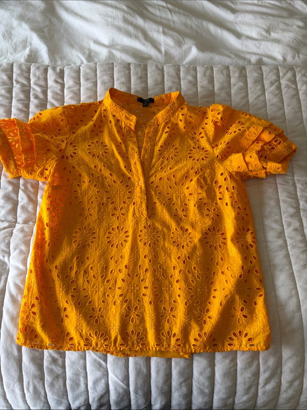 JCREW Eyelet Split-Neck Top - Marigold Yellow